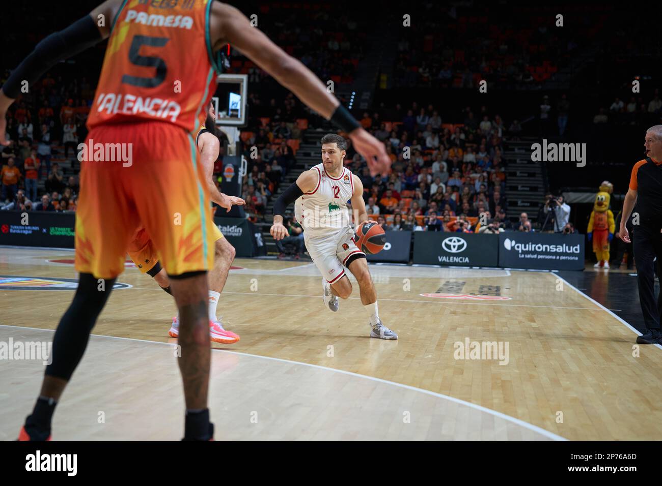 Billy Baron of EA7 Emporio Armani Milan in action during the Turkish Airlines EuroLeague Regular Season Round 27 on march 7, 2023 at Fuente de San Lui Stock Photo
