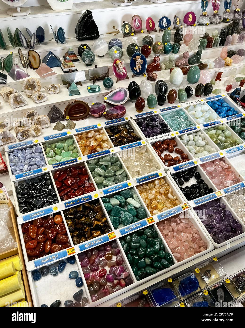 Minerals and Fossils Shopping. Colorful Rocks and Minerals are