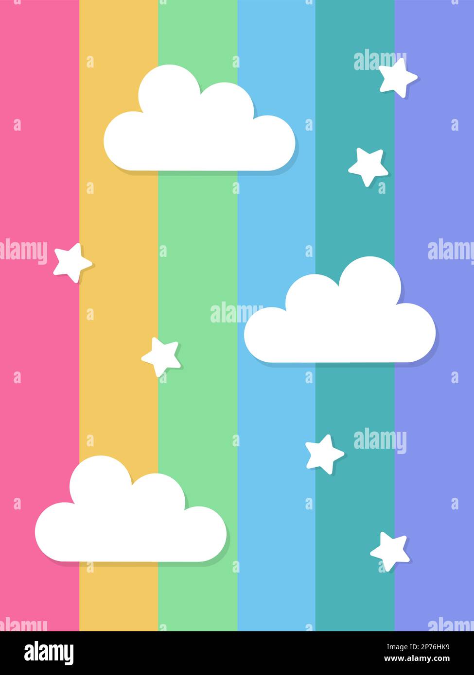 White clouds and stars on a rainbow background. Rainbow wallpaper ...