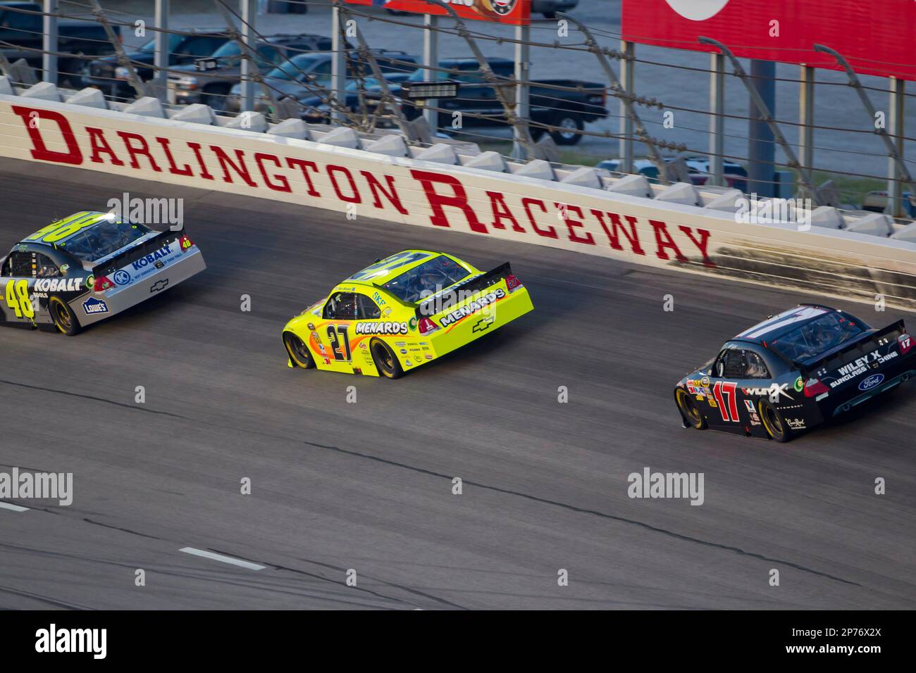 DARLINGTON, SC - MAY 07, 2011: Jimmie Johnson (48), Paul Menard (27 ...