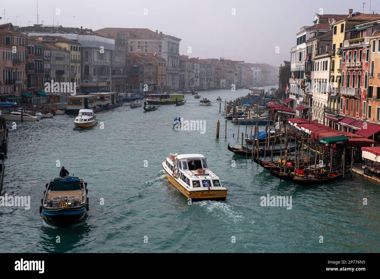 View of the Grand Canal from the Fondaco dei Tedeschi terrace, Venice, Italy. Stock Photo
