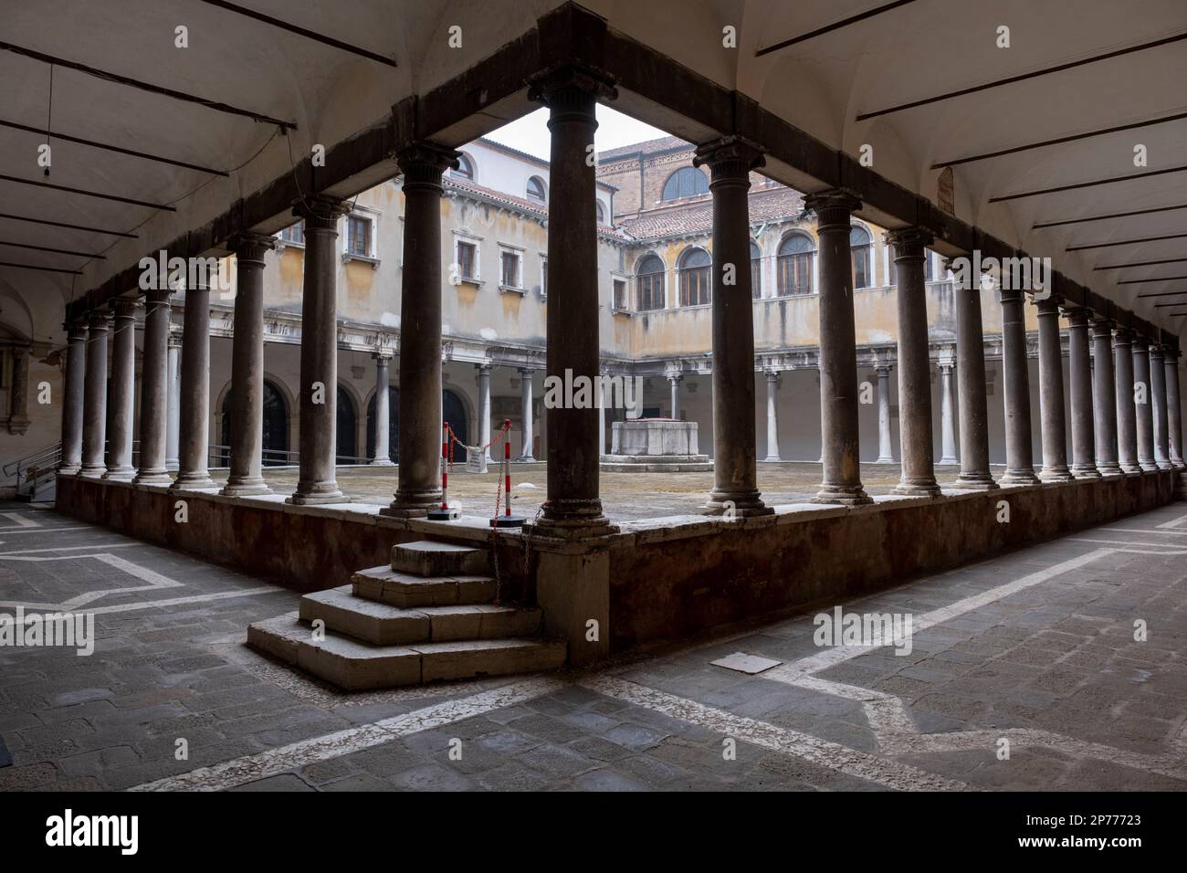 Inner courtyard of large house near the Campo Sant Angelo, Venice Italy Stock Photo