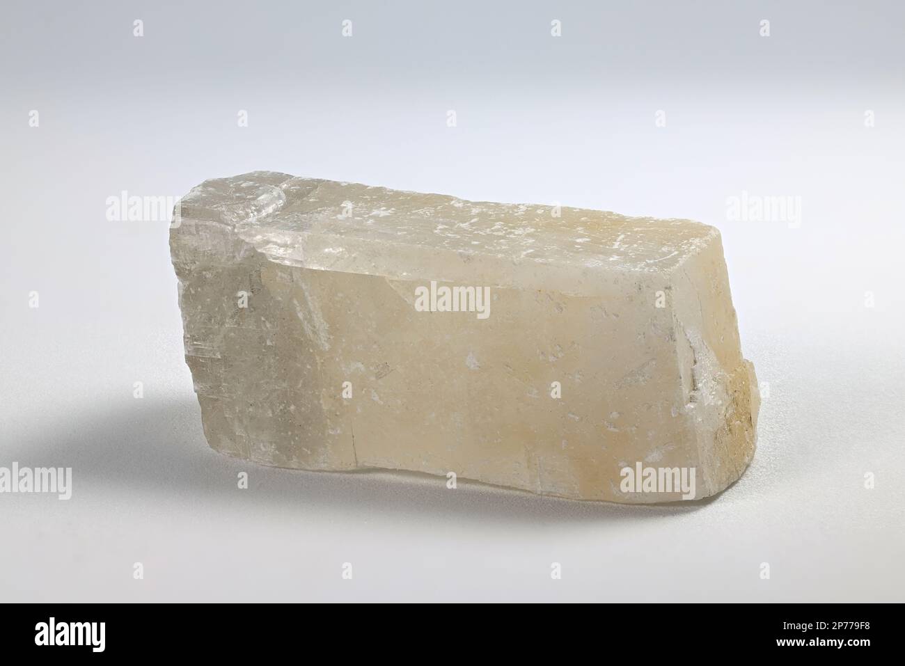 Iceland spar, formerly called Iceland crystal, is a transparent variety of calcite, or crystallized calcium carbonate Stock Photo