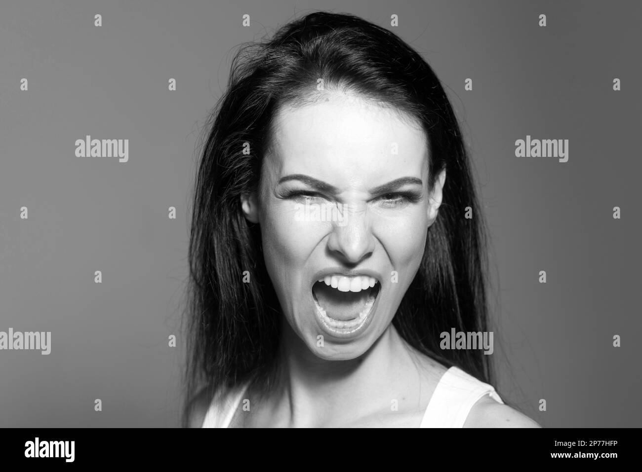 Screaming woman. Emotional portrait. Face expression. Human emotions