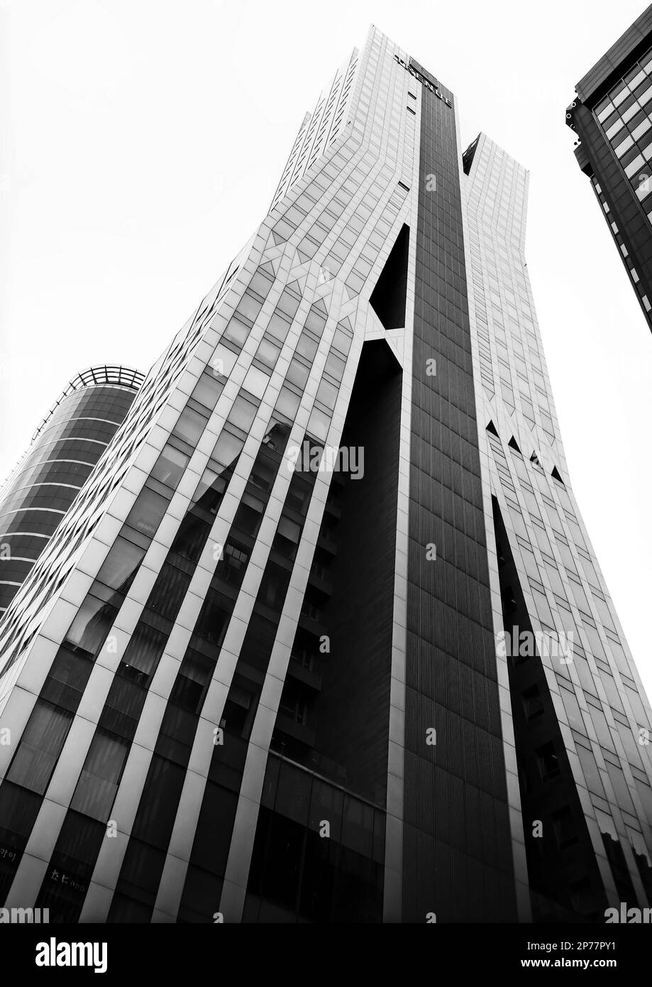 Seoul, South Korea - May 2022: S-Trenue tower, Bundle Matrix shaped architecture designed by Mass Studies in Yeoiudo-dong Stock Photo