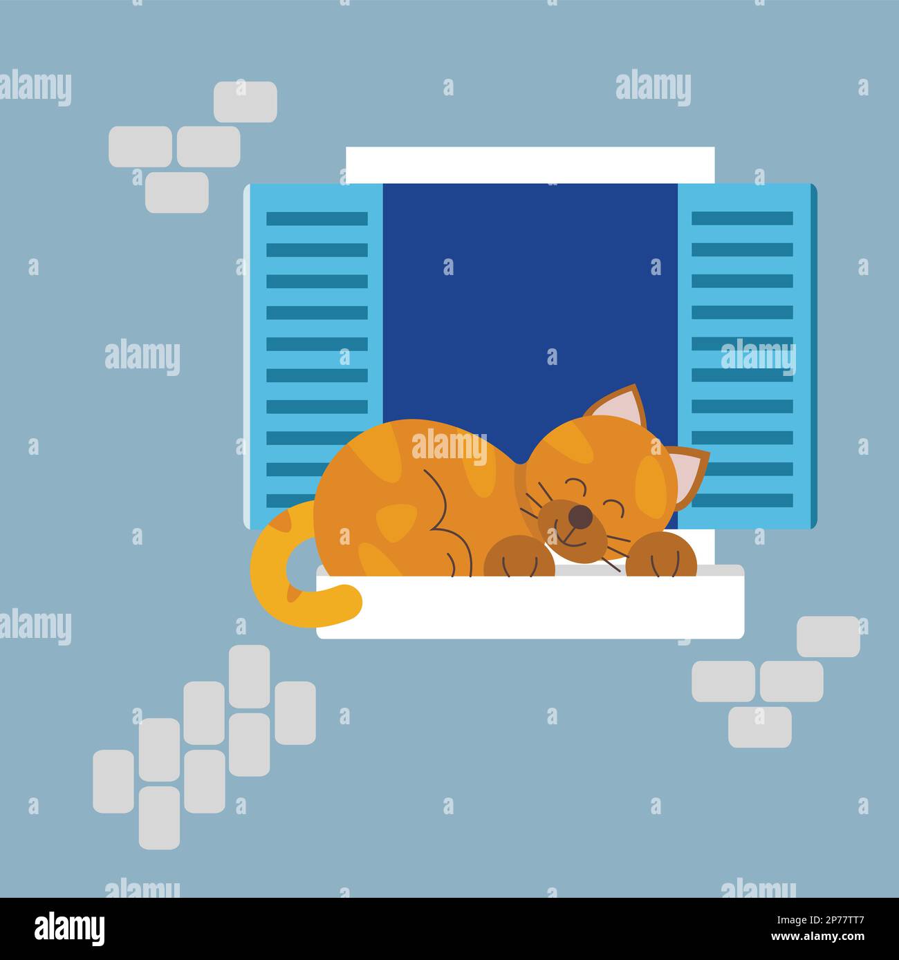 Cat sleeping on windowsill outdoors Stock Vector