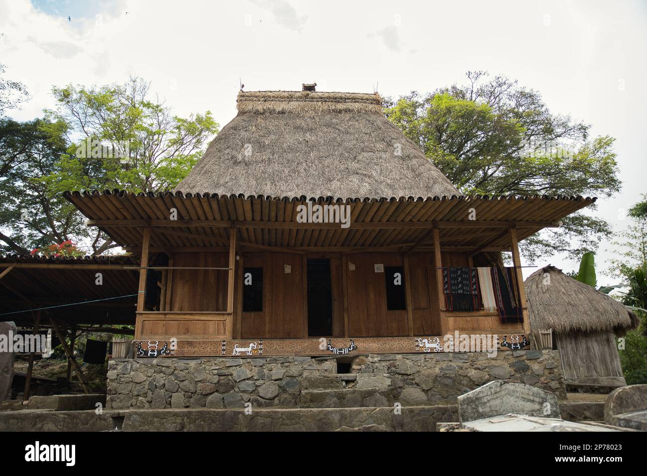 The traditional Bena Village on Flores, in focus the main house of the ...