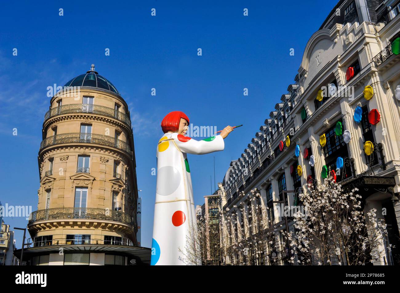 France. Paris (75) 1st district. A colossal statue in the likeness of Yayoi Kusama (Japanese painter and sculptor) was erected at the end of February Stock Photo