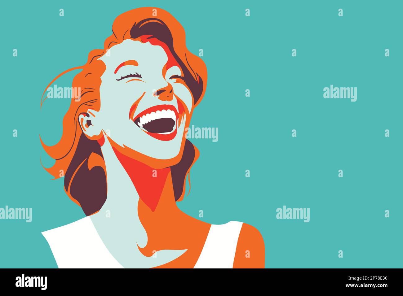 A woman laughing out loud. Flat vector style Stock Vector