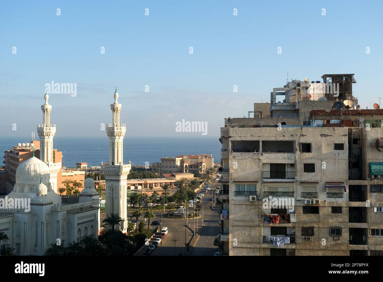 Port Said, Egypt 21 January 2023 City and sea view of Port Said from