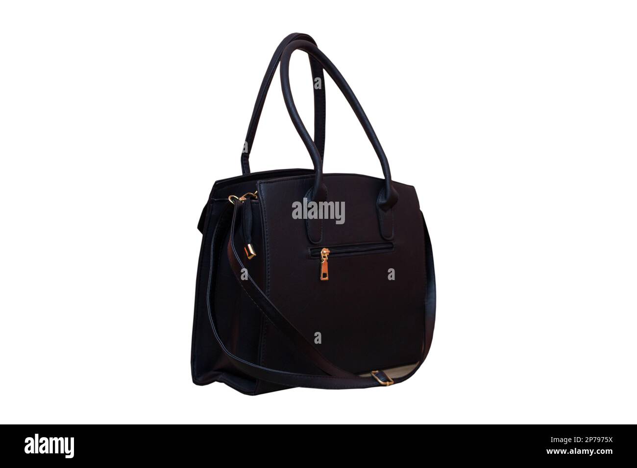 Women's black leather bag on white background Stock Photo Alamy