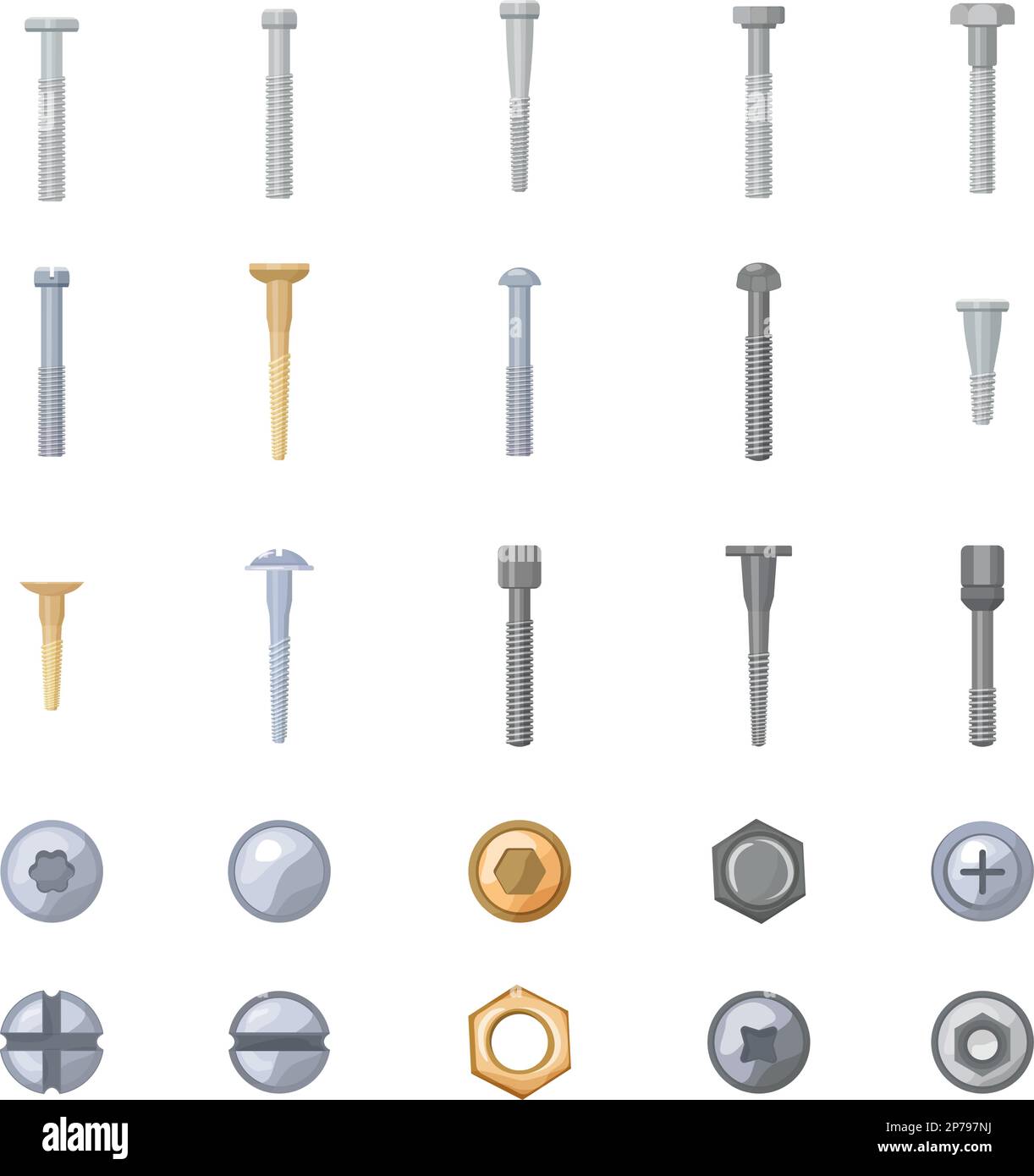 Screw-bolt icons set cartoon vector. Head screw Stock Vector