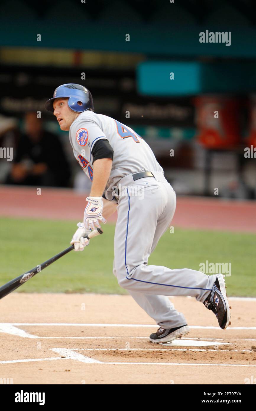 New York Mets Jason Bay plays in a game against the Florida Marlins at ...