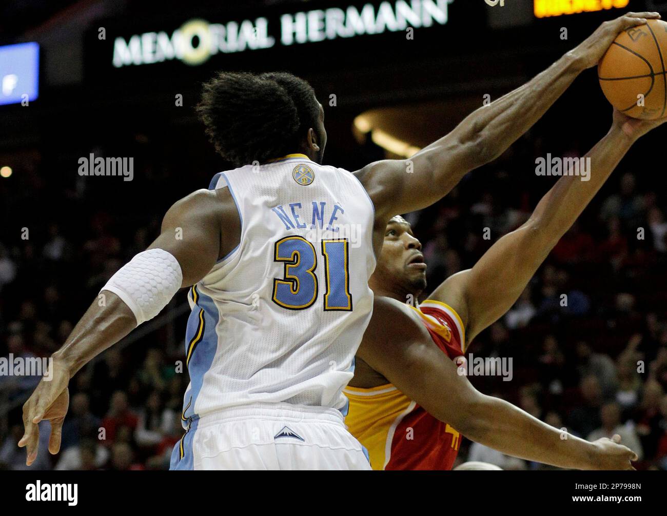 Mi Nene Rockets Denver Nuggets' Nene (31), of Brazil, blocks a shot by Houston Rockets ...