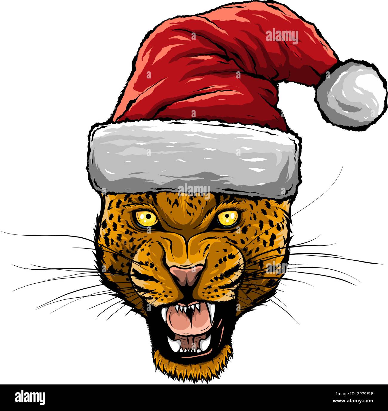 Leopard with Santa Hat Vector Illustration Stock Vector