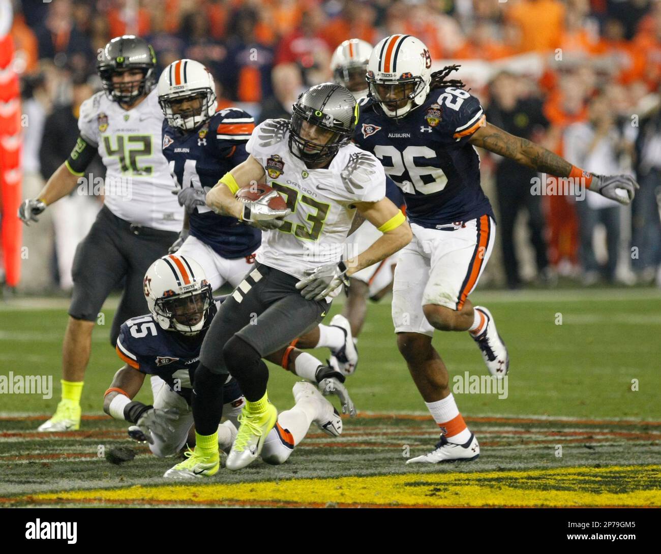 Auburn Tigers safety Mike McNeil against the Oregon Ducks in the first  quarter during the BCS National Championship NCAA football game on Monday,  Jan. 10, 2011, in Glendale. (Rick Scuteri/AP Images Stock