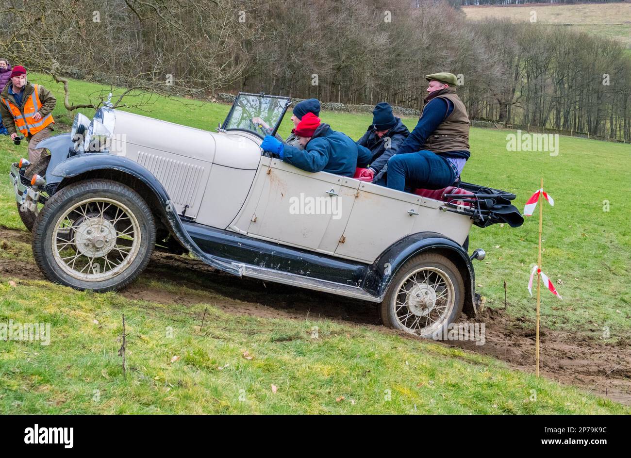 The Vintage Sports Car Club (V.S.C.C.) members taking part in the clubs annual John Harris hill trials for cars manufactured before W.W.2. Stock Photo