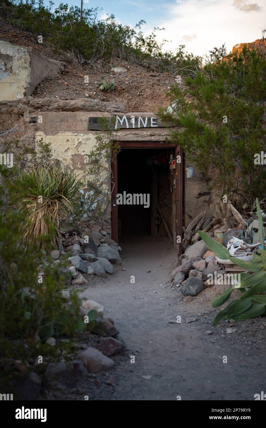 Entrance gate to the old gold mine in the western town of Oatman Stock ...