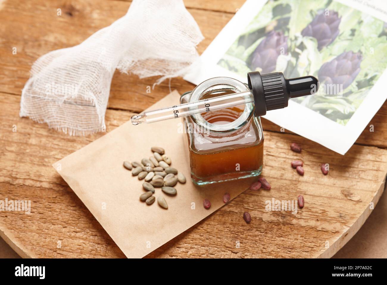 Seed soaking and treatment with fungicide bio agents, close up view. Planting process. Stock Photo