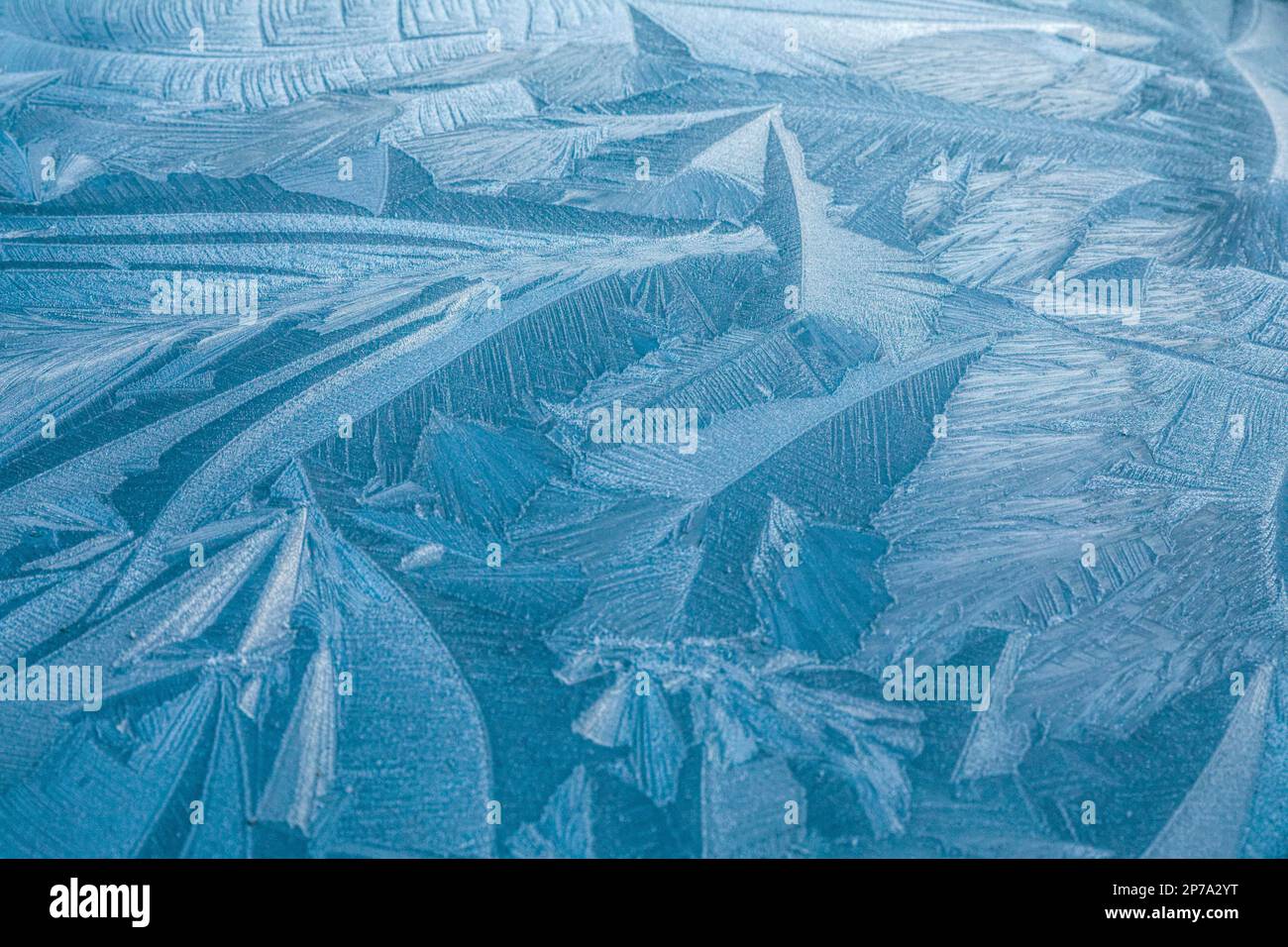Ice crystals on a car bonnet Stock Photo