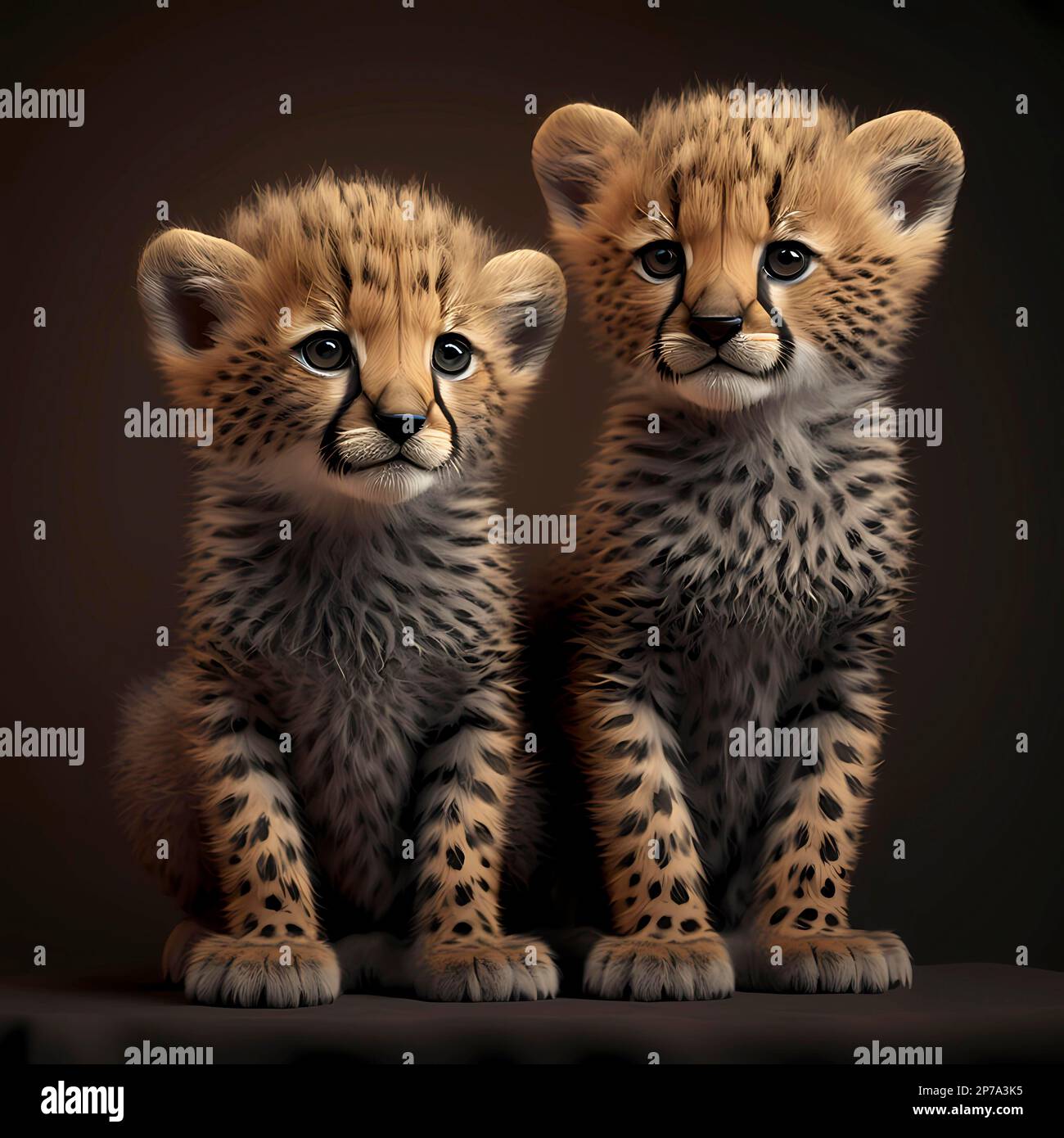 Cheetahs (Acinonyx jubatus) in front of black background, Ai generated Stock Photo