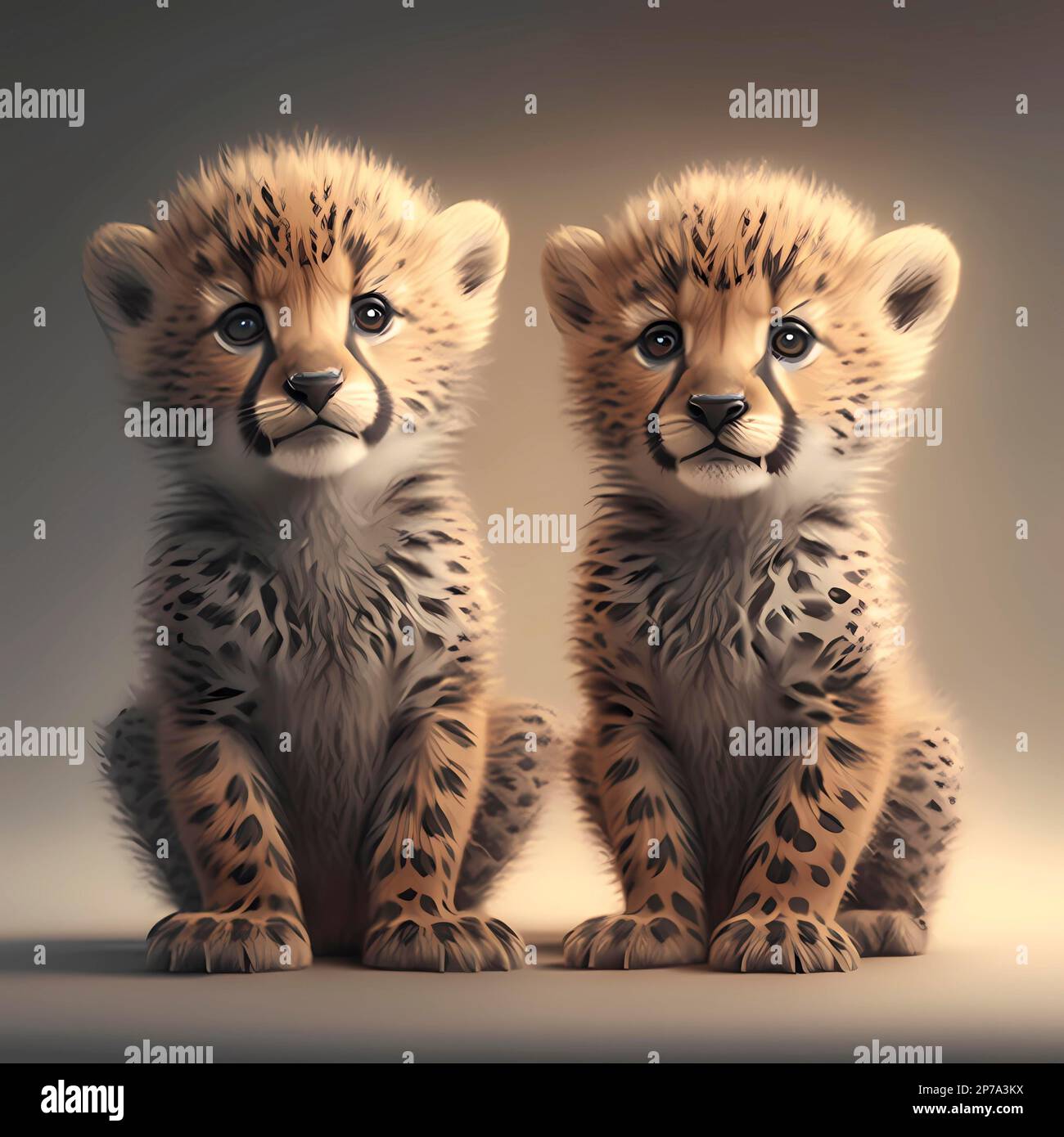 Cheetahs (Acinonyx jubatus) in front of black background, Ai generated Stock Photo