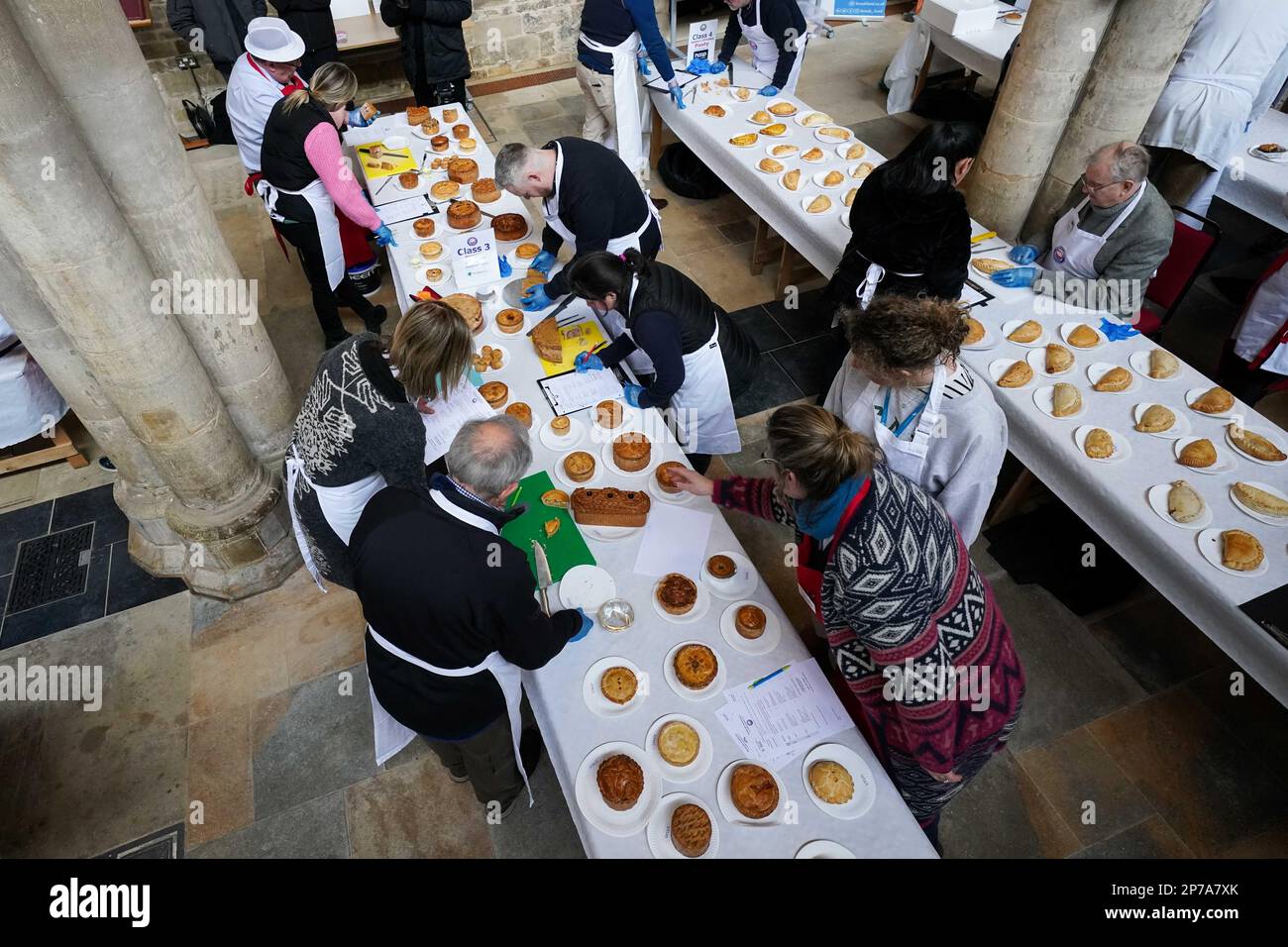 Pies are judged during the Melton Mowbray British Pie Awards, at St