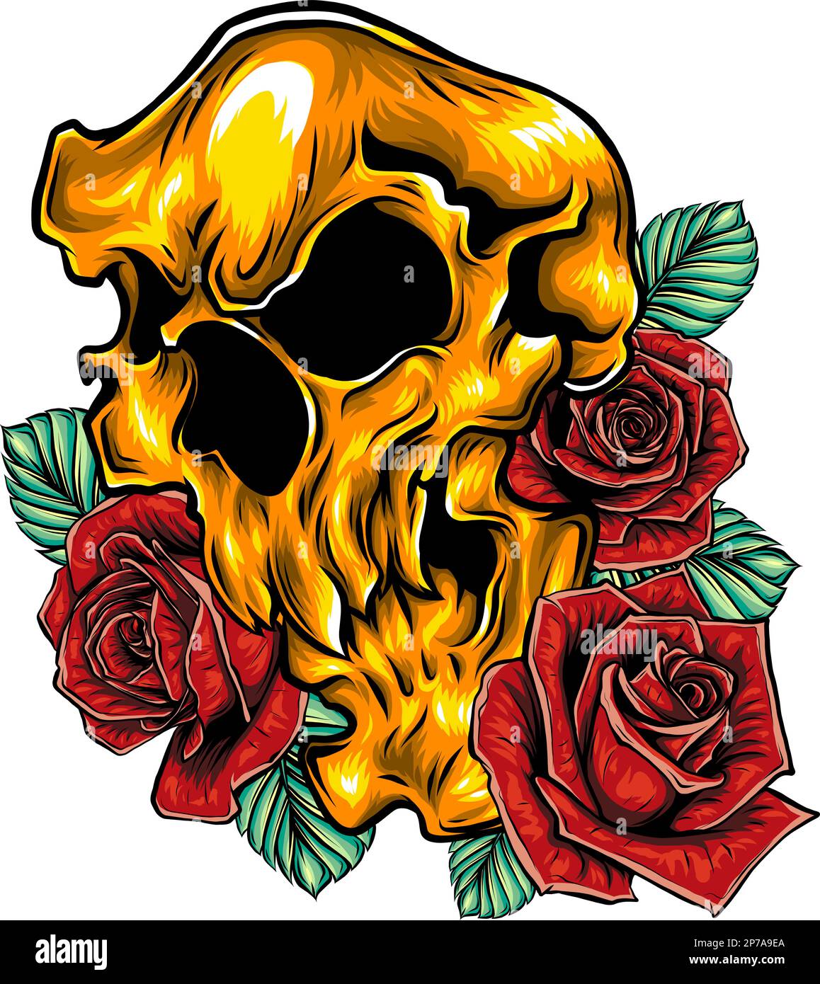 Vector illustration of skull with roses Stock Vector Image & Art - Alamy
