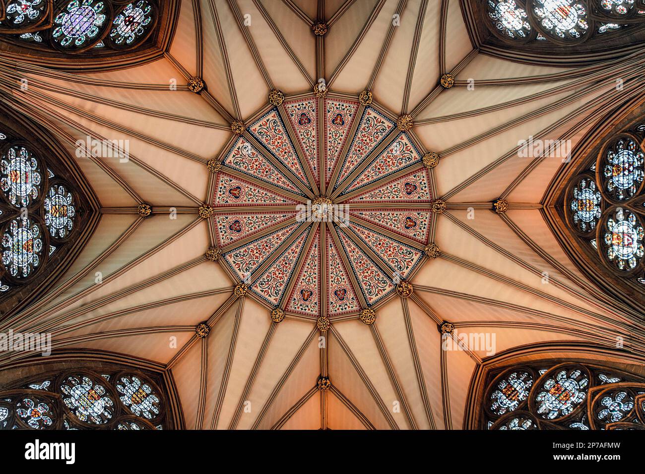 Decorated vaulted ceiling in the chapter house, York Minster, Cathedral ...