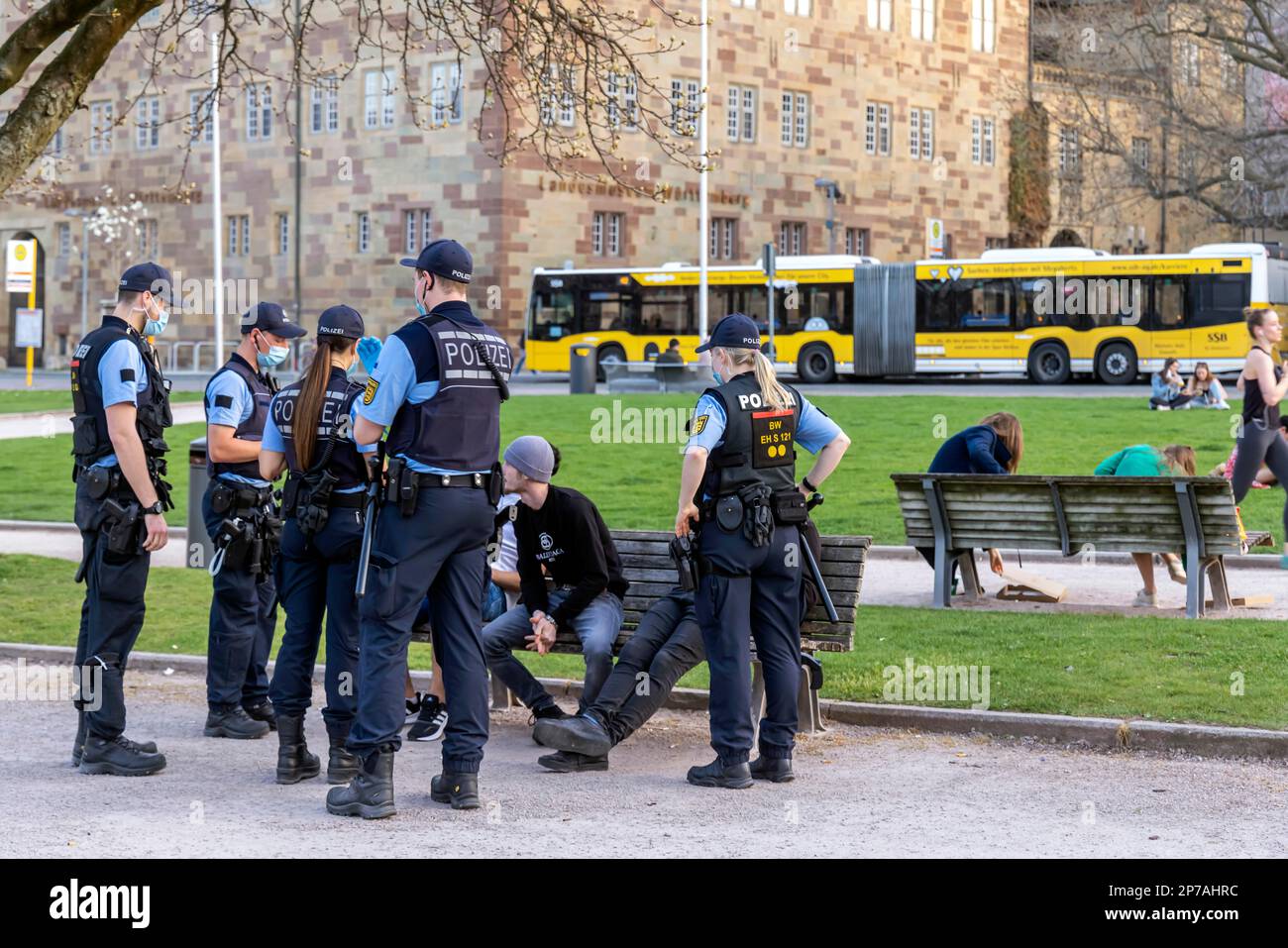 Police show presence, control in Stuttgart city centre, Baden-Wuerttemberg, Stuttgart Stock Photo