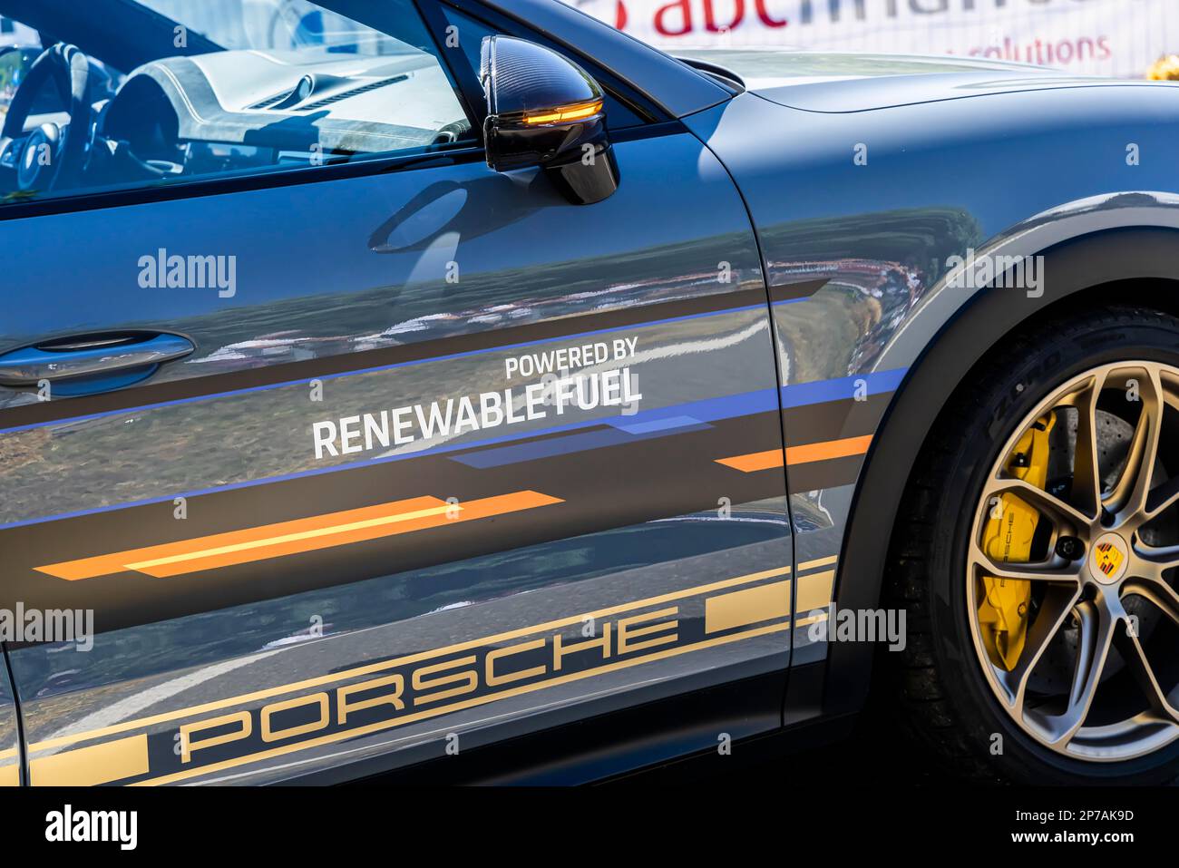 Powered by Renewable Fuel, modern sports car by Porsche with combustion