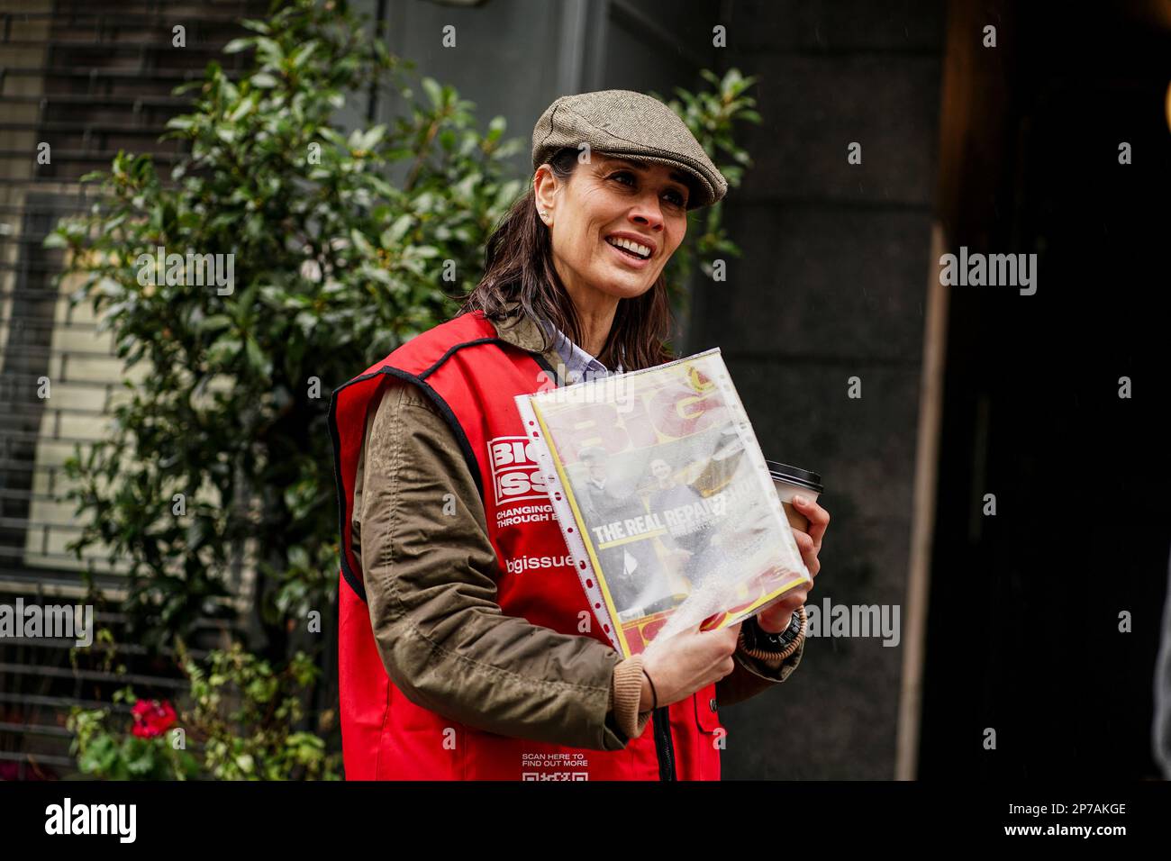 Melanie Sykes sells copies of the Big Issue on the Strand in Covent