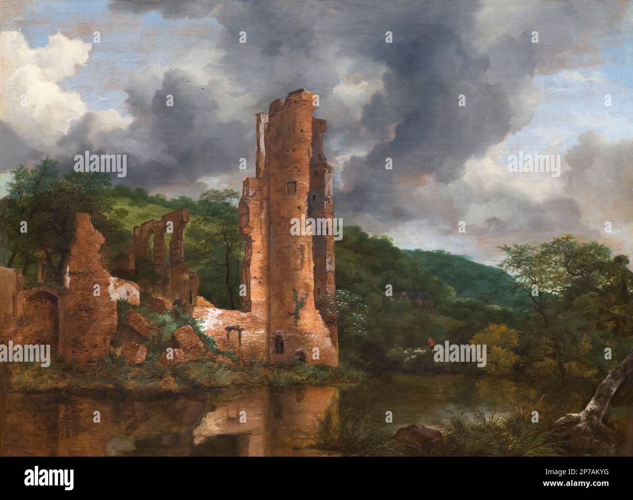 Landscape with the Ruins of the Castle of Egmond, Jacob van Ruisdael, 1650-1655, Art Institute of Chicago, Chicago, Illinois, USA, North America, Stock Photo