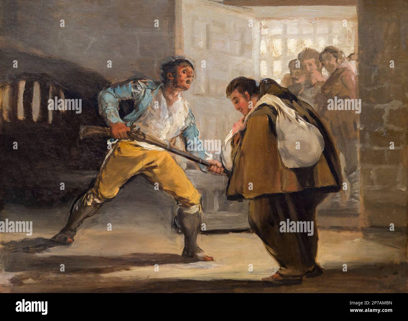 El Maragato Threatens Friar Pedro de Zaldivia with His Gun, Francisco Goya, circa 1806, Art Institute of Chicago, Chicago, Illinois, USA, North Americ Stock Photo
