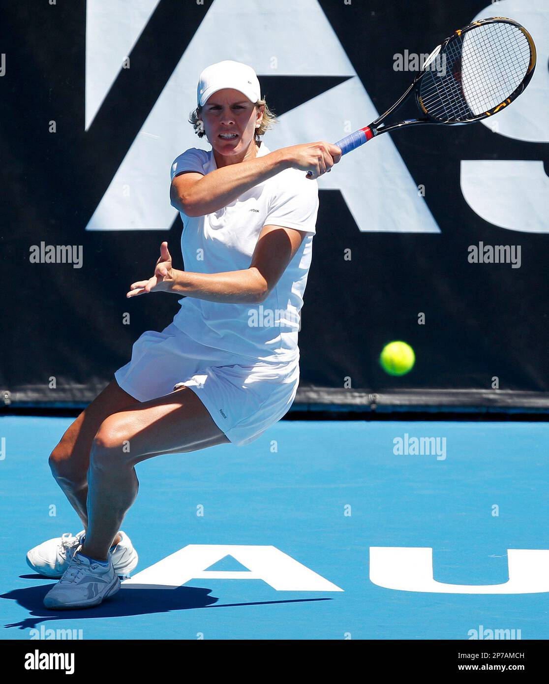 Greta Arn of Hungary returns a ball to Yanina Wickmayer of Belgium during  the final of the ASB Classic Women's Tennis Tournament at ASB Tennis  Centre, Auckland, New Zealand, Saturday, Jan. 8,