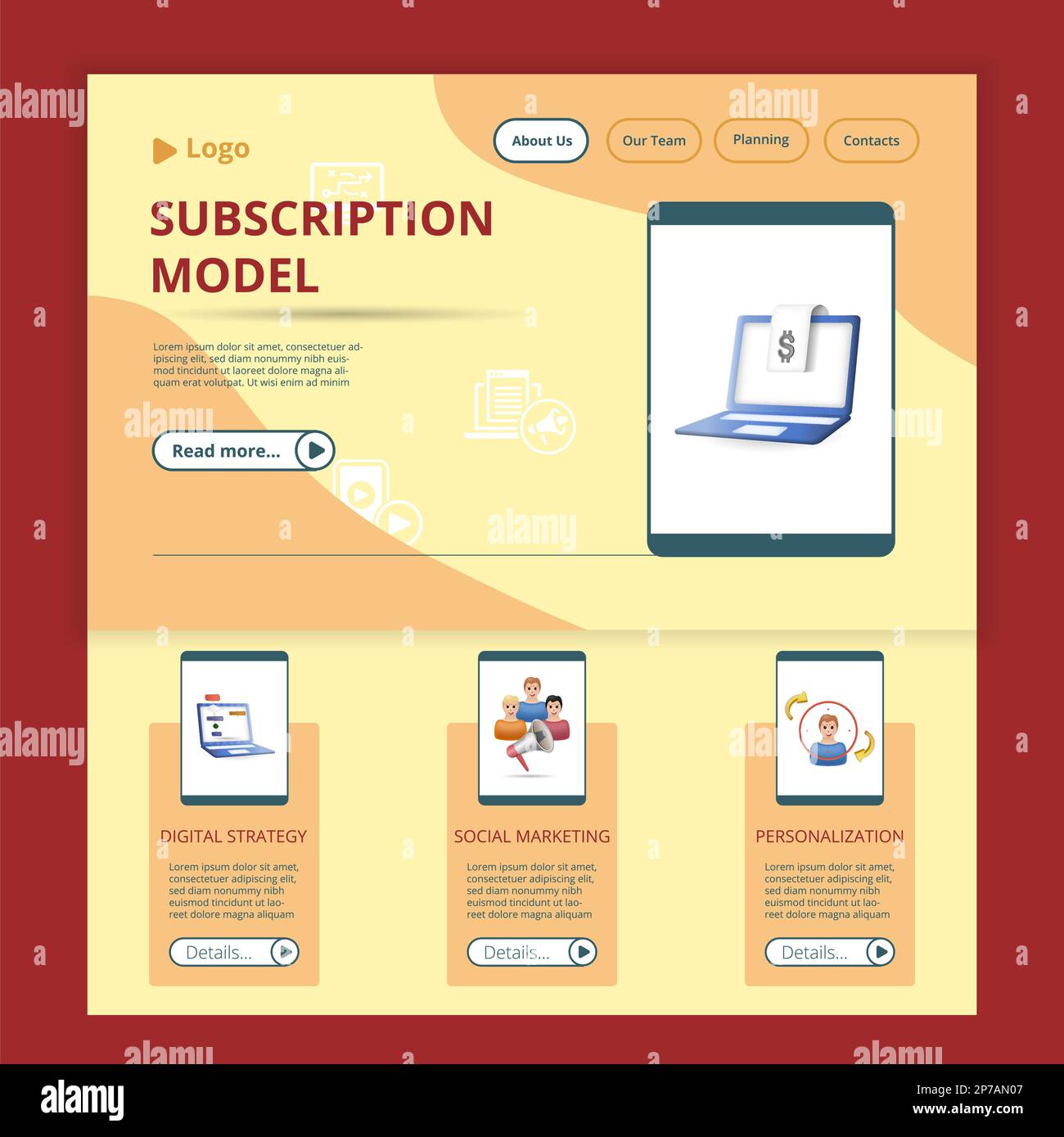 Subscription model flat landing page website template. Digital strategy Subscription model flat landing page website template. Digital strategy