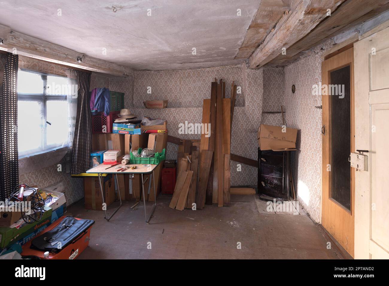 Room with a legacy in an old town house that has been unoccupied for years, Bavaria, Germany Stock Photo