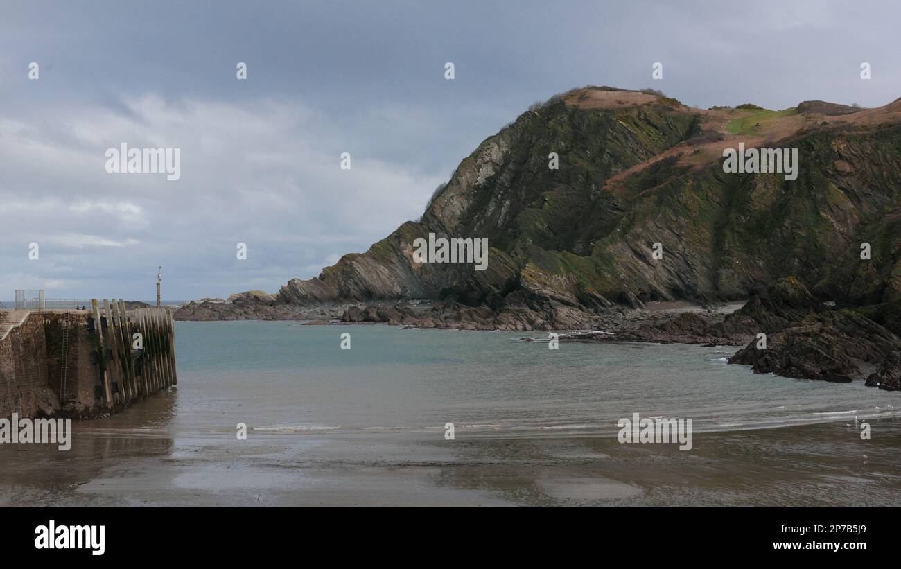 The entrance to Harbour at low tide. Devon, England. UK