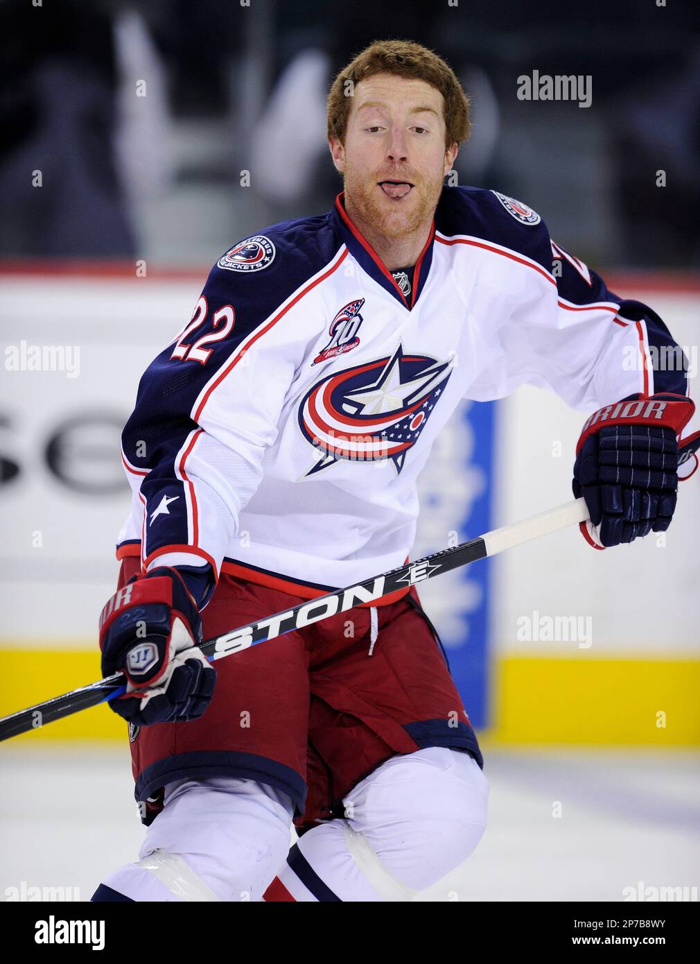 NHL player profile photo on Columbus Blue Jackets' Mike Commodore during a recent game in Calgary, Alberta. The Canadian Press Images/Larry MacDougal (Canadian Press via AP Images) Stock Photo