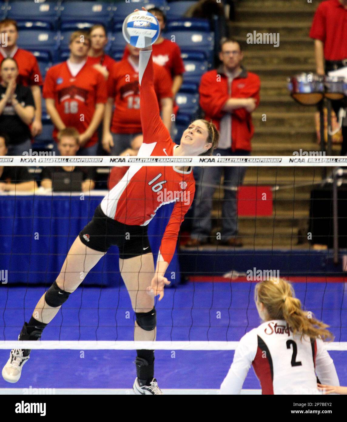Ohio State's Katie Dull spikes the ball against Stanford during an NCAA