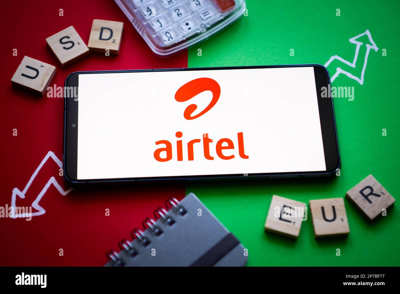 Nysa, Poland. 8th Mar, 2023. In this photo illustration a Airtel logo seen displayed on a smartphone. (Credit Image: © Mateusz Slodkowski/ZUMA Press Wire) EDITORIAL USAGE ONLY! Not for Commercial USAGE! Stock Photo