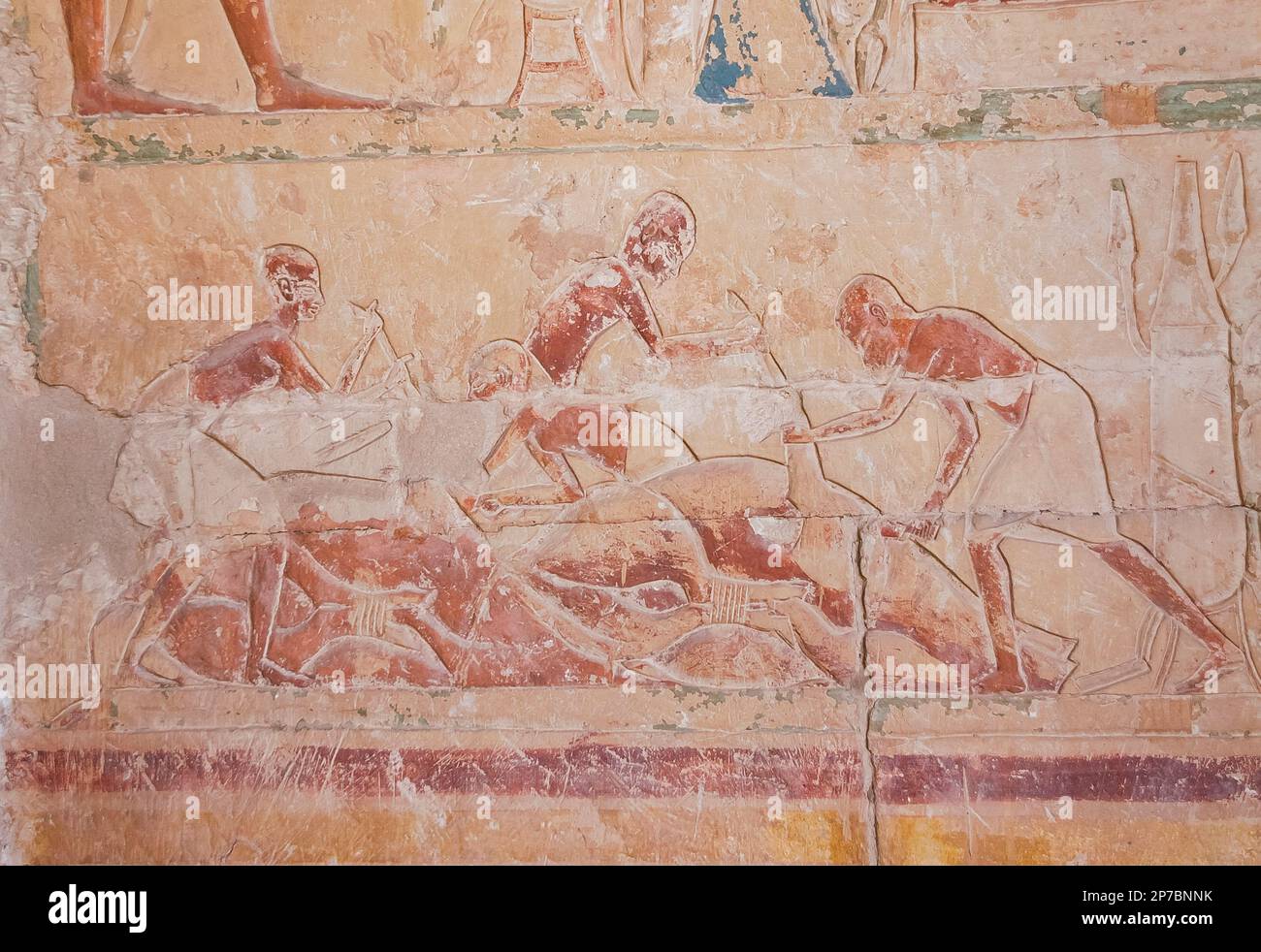 Egypt, Saqqara,  tomb of Horemheb,  inner room, South wall. Butchers. Stock Photo