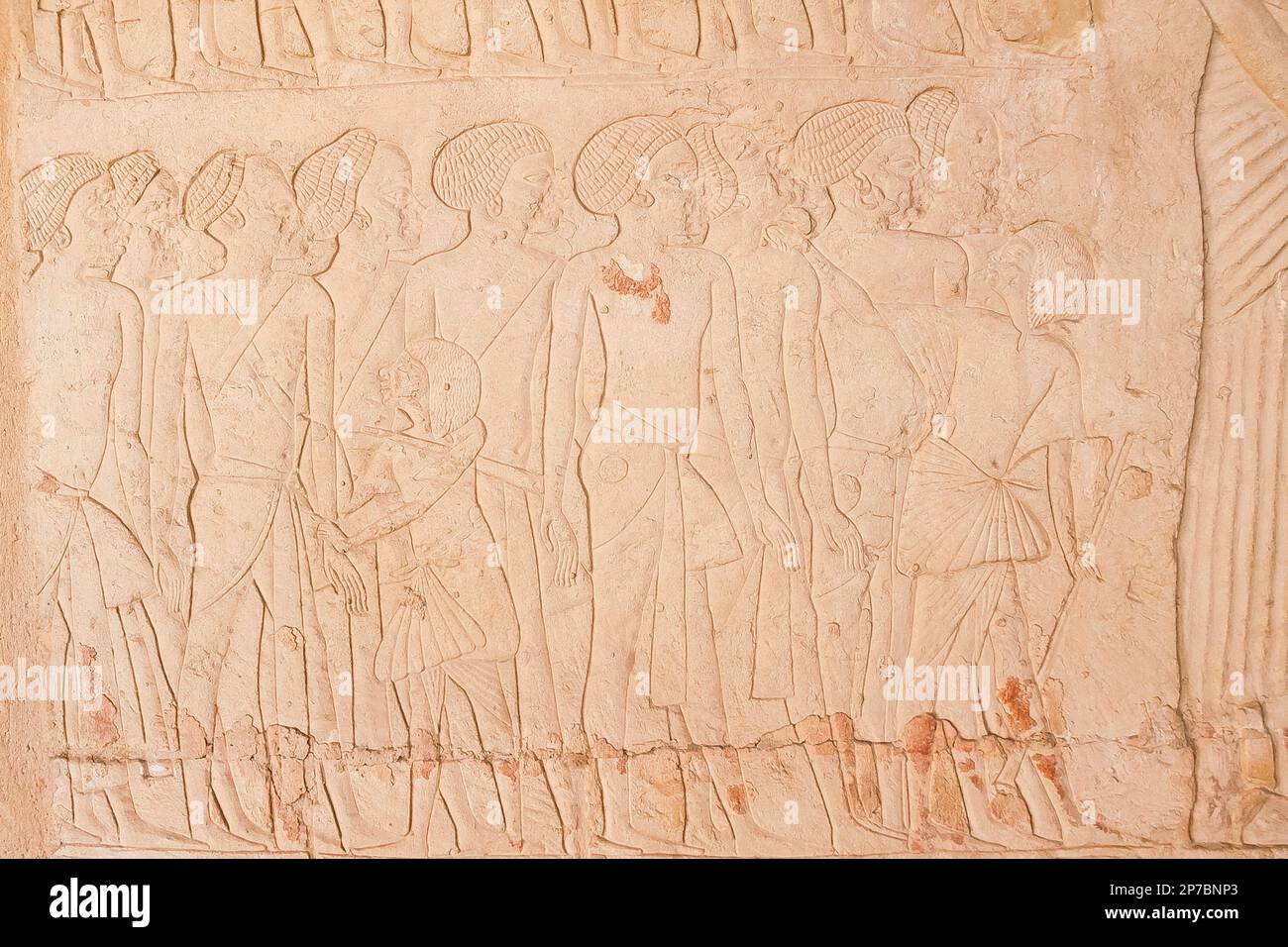 Egypt, Saqqara,  tomb of Horemheb,  inner room, East Wall South side, nubian prisoners and egyptian soldiers. Stock Photo