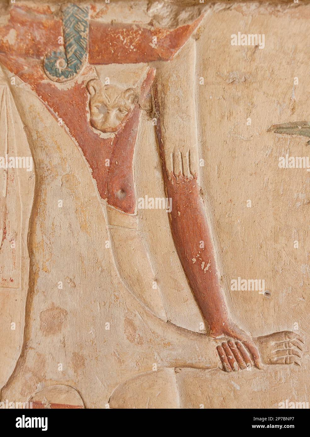 Egypt, Saqqara,  tomb of Horemheb,  inner room, South wall. A Iunmutef priest, wearing his usual feline (panther ?) skin. Stock Photo