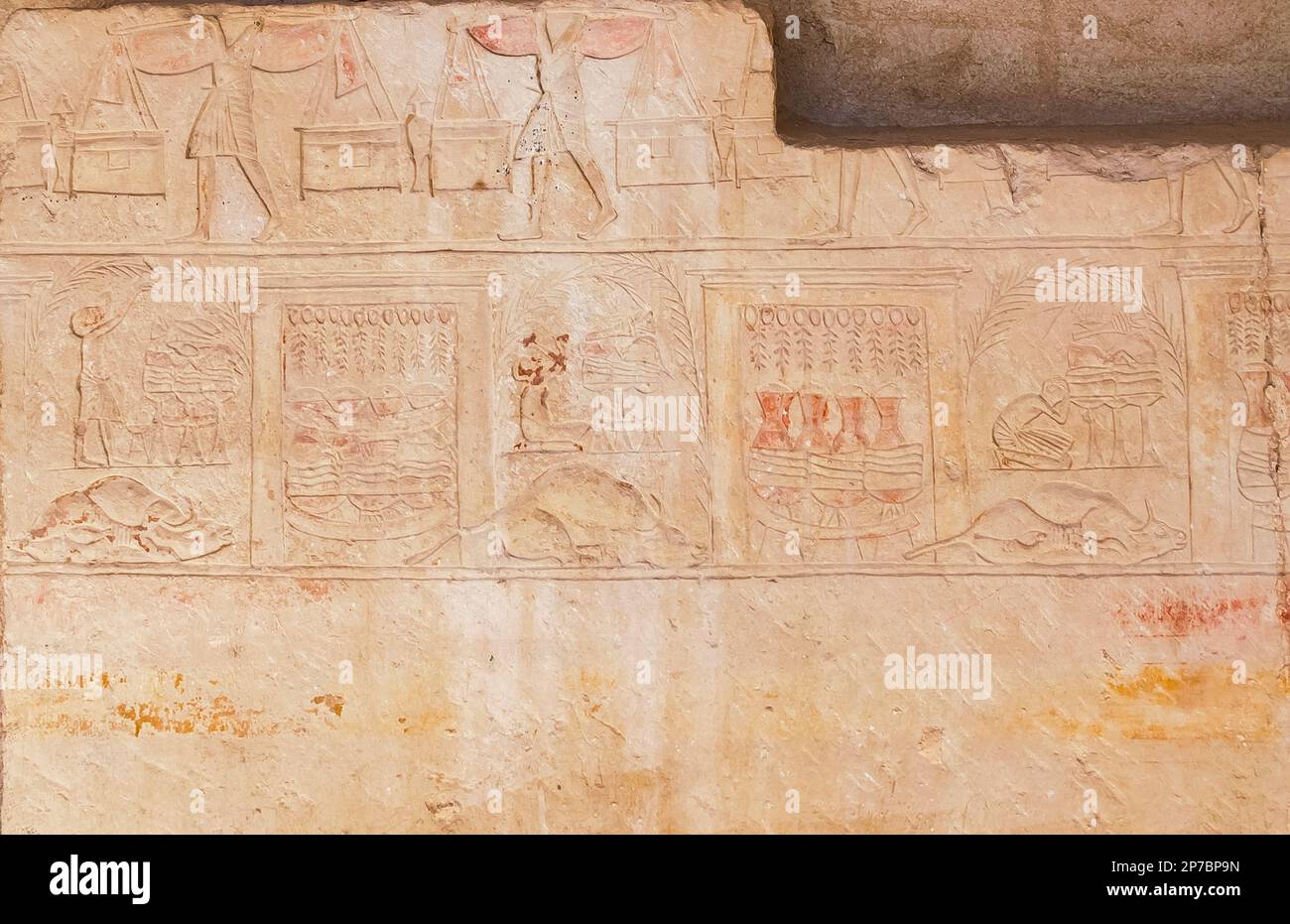Egypt, Saqqara,  tomb of Horemheb,  north wall of the inner court, funerary rites. Stock Photo