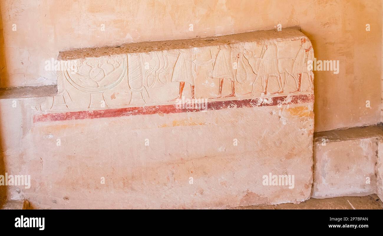 Egypt, Saqqara,  tomb of Horemheb,  north wall of the inner court, offering bringers. Stock Photo