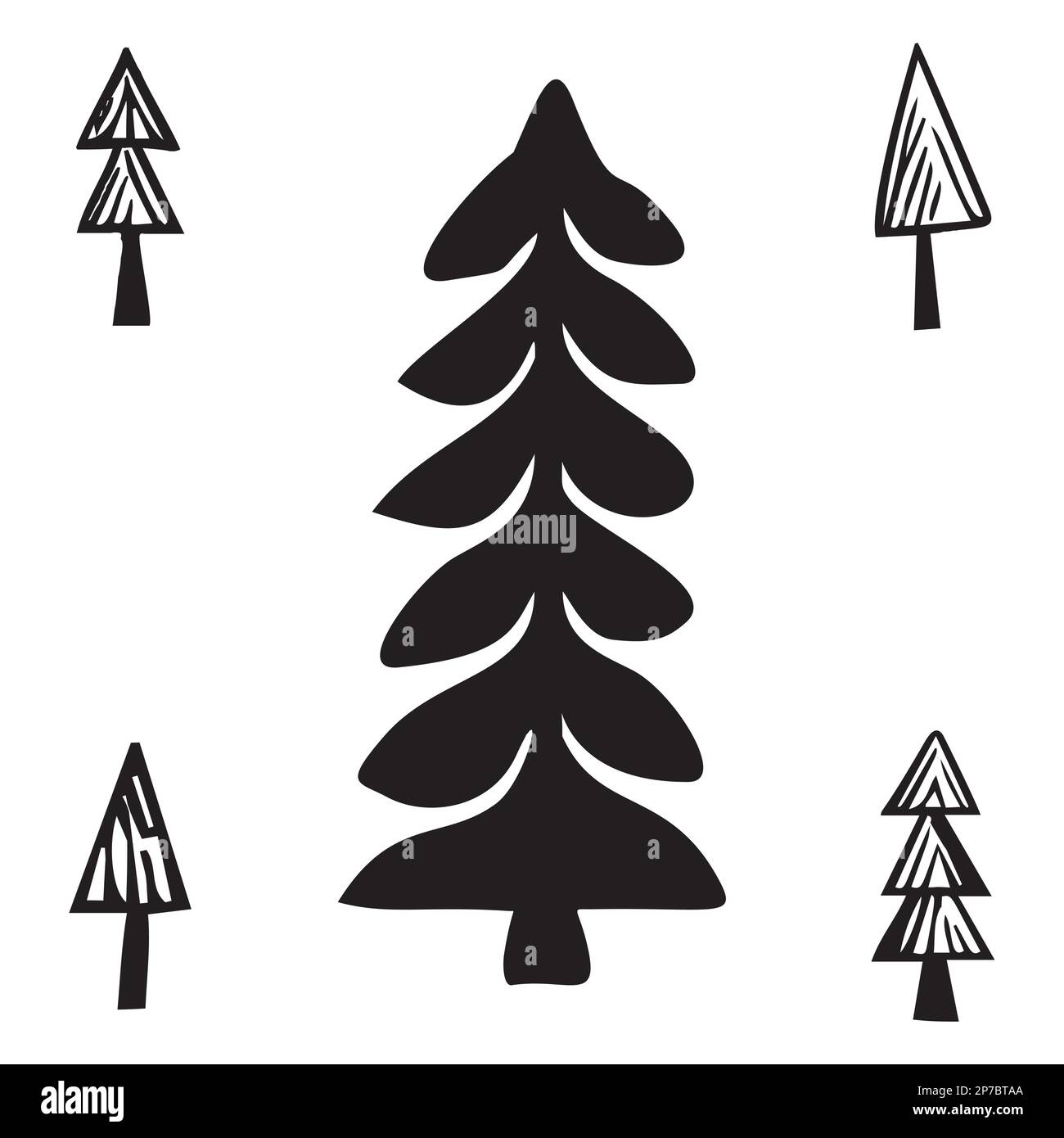 Collection of pine tree forest icons. Scandi style botanical forest ...