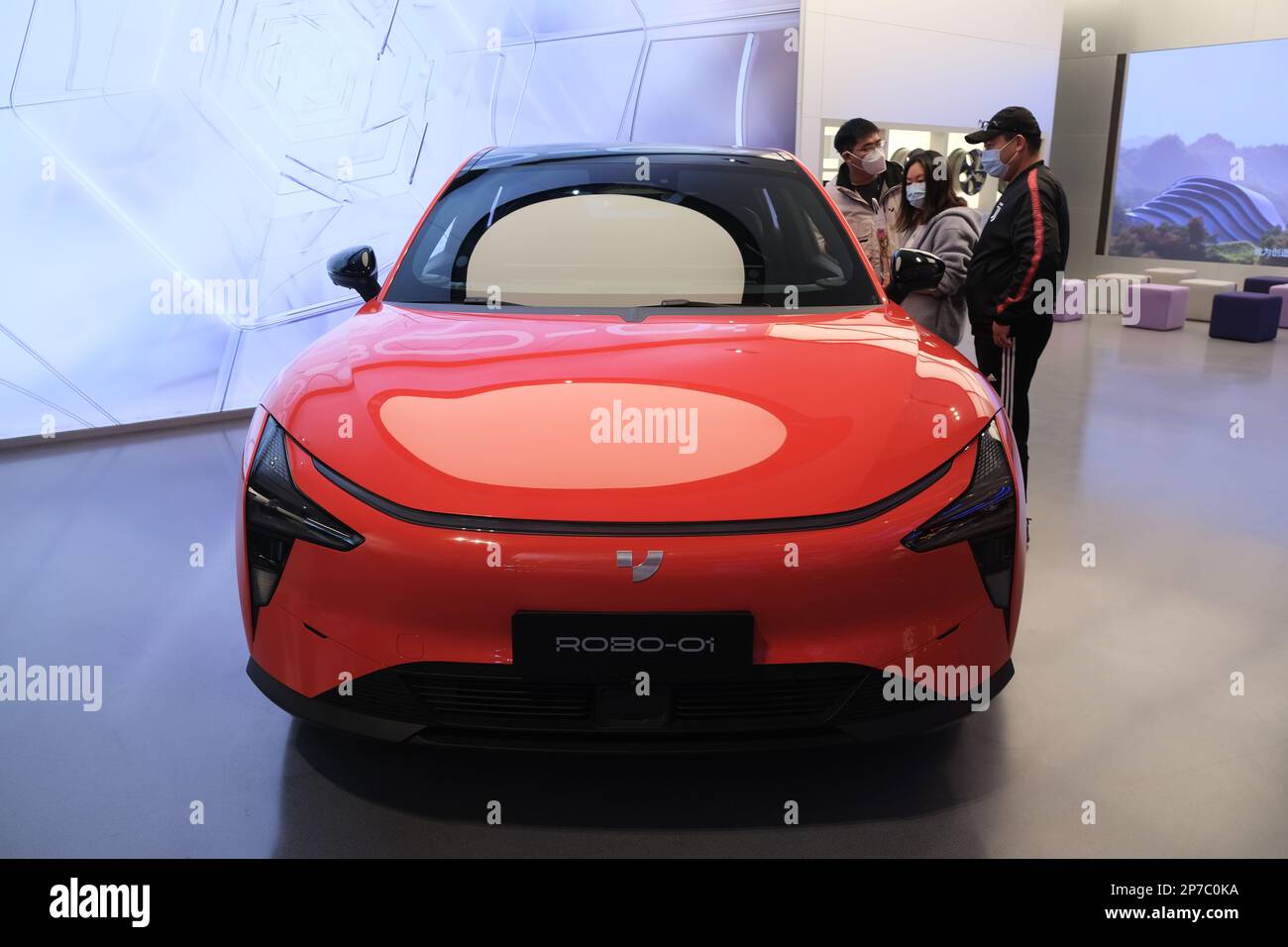 Shanghai,ChinaMarch 8th 2023 Chinese customers in Jidu Auto car store