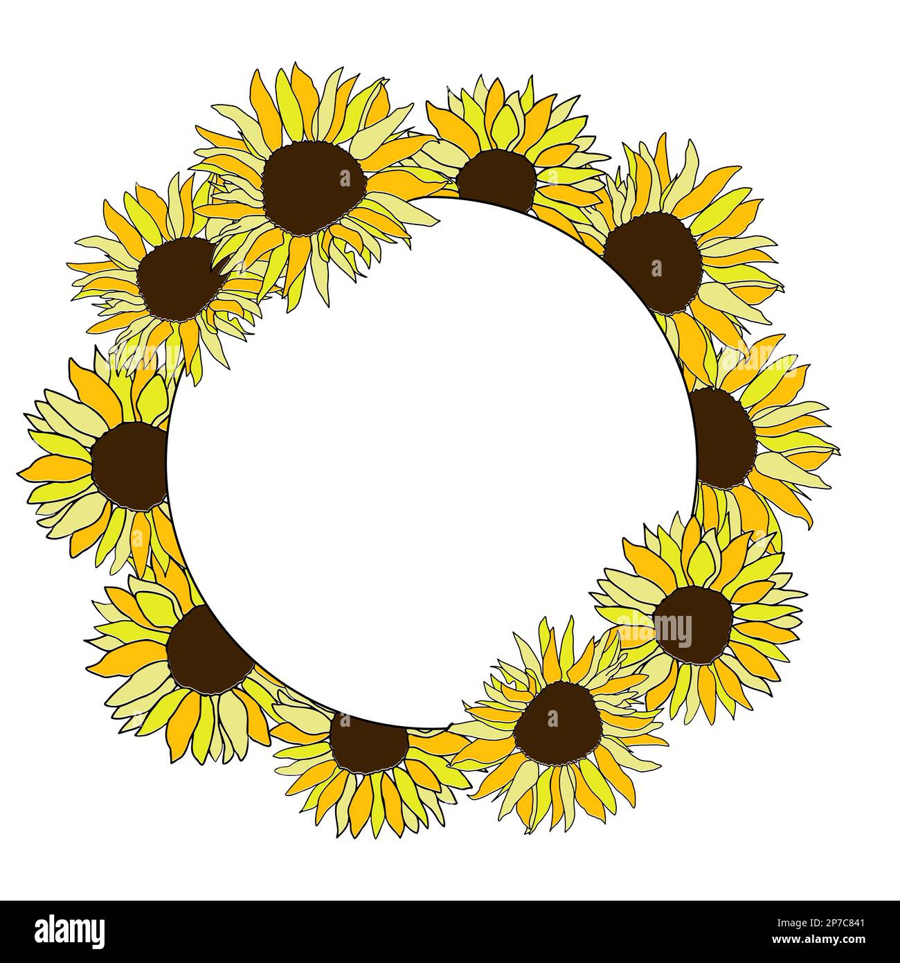 Cute sunflower wreath set for surface decoration. Hand drawn floral vector elements Stock Vector
