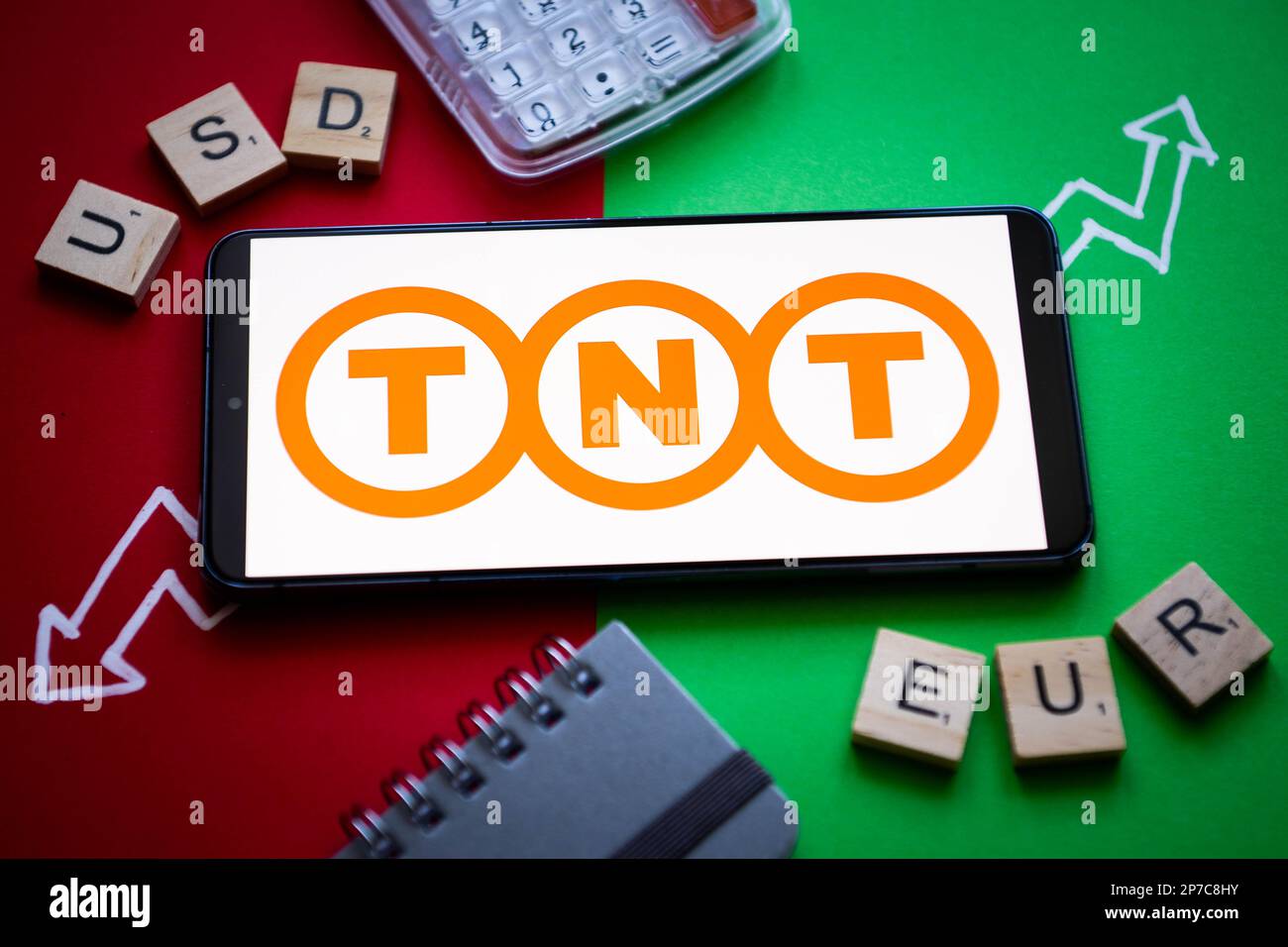 Nysa, Poland. 8th Mar, 2023. In this photo illustration a TNT logo seen displayed on a smartphone. (Credit Image: © Mateusz Slodkowski/ZUMA Press Wire) EDITORIAL USAGE ONLY! Not for Commercial USAGE! Stock Photo